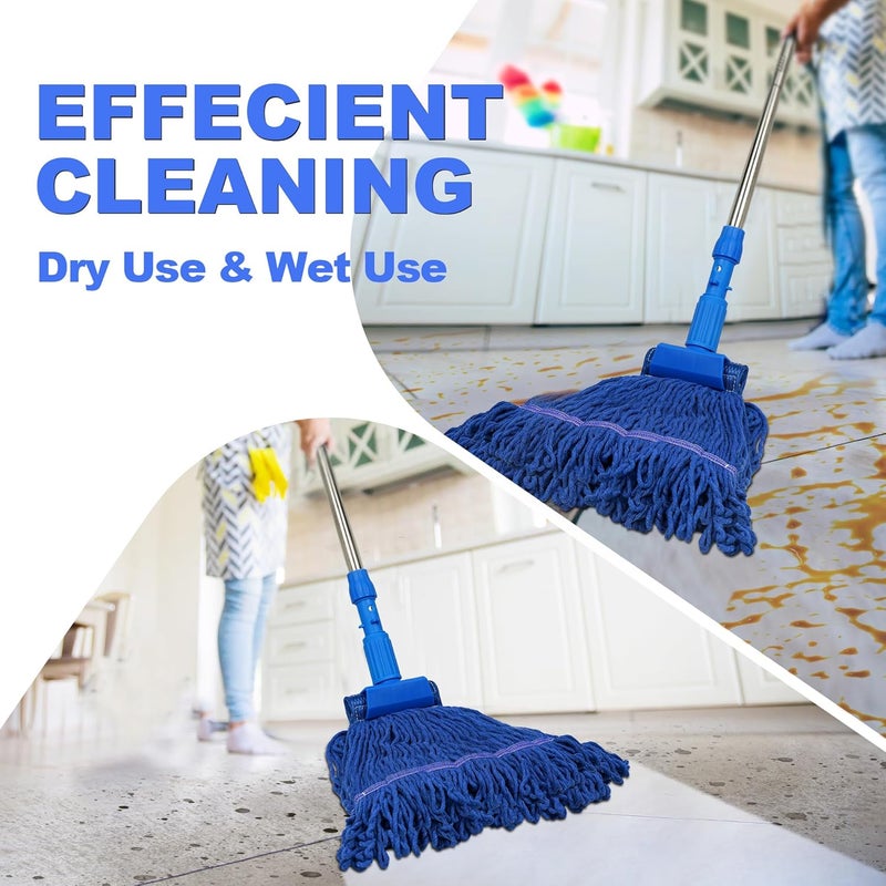 NEWE Commercial Mop for Floor Cleaning, Heavy Duty Industrial Mops with 55 inches Long Handle, Looped-End Wet Dry String Mop for Hardwood Tile Concrete Home Kitchen Office Garage (Blue) - Image 3